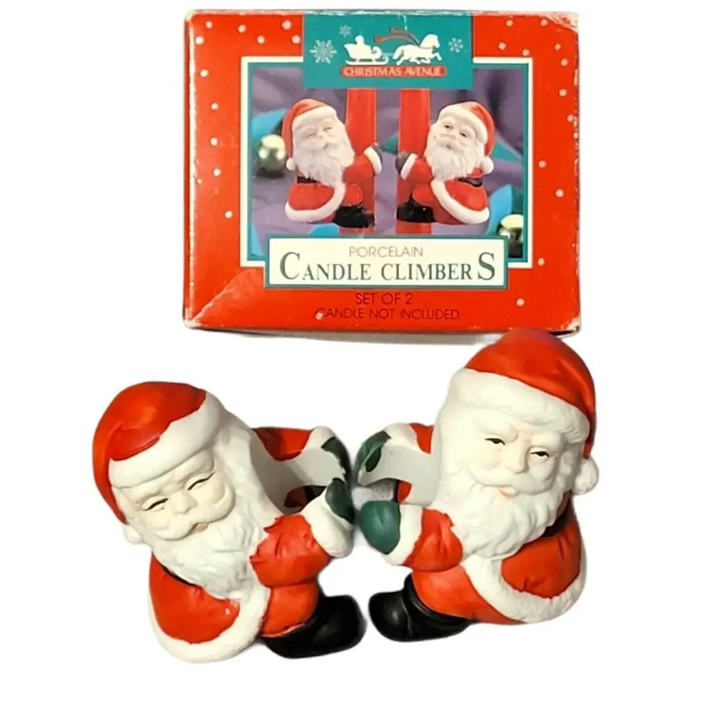 Vintage Christmas Avenue Porcelain Santa Candle Climbers, Deadstock NOS